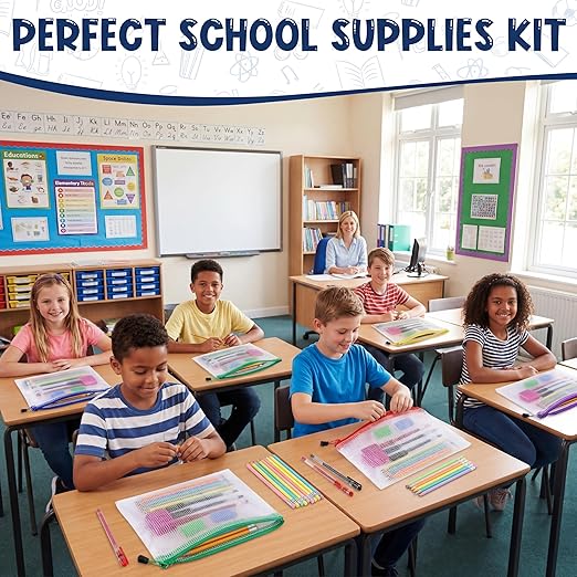312 Pcs/24 Set Back to School Supplies Kit, Mesh Zipper Pouch Bags with Pencils, Erasers, Sharpeners, Pens – Bulk School Supplies for Classroom & Office Use
