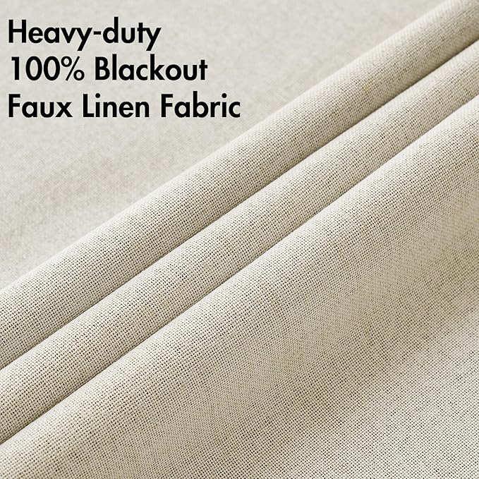 MIULEE 100% Blackout Linen Textured Curtains for Bedroom Solid Thermal Insulated Cream Grommet Room Darkening Curtains & Drapes Luxury Decor for Living Room 52 x 63 Inch (2 Panels)