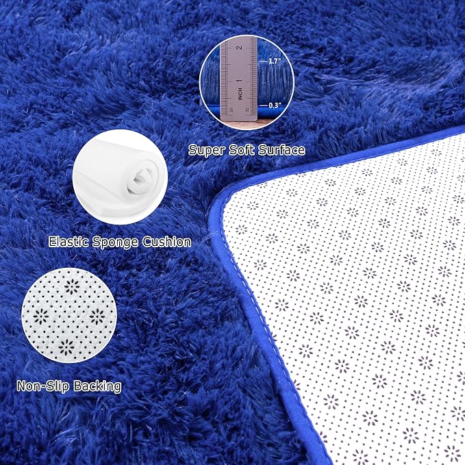 Awaytail Navy Area Rug 8x10 - Super Soft Fluffy Rug for Living Room & Bedroom - Dark Blue Clearance