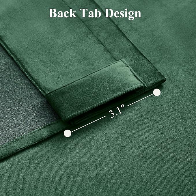 Green Velvet Blackout Curtains 96 Inches for Bedroom, Thermal Insulated Noise Reducing Curtains Luxury Room Darkening Drapes for Dining Room, Back Tab Rod Pocket, W52 x L96, Dark Green, 2 Panels