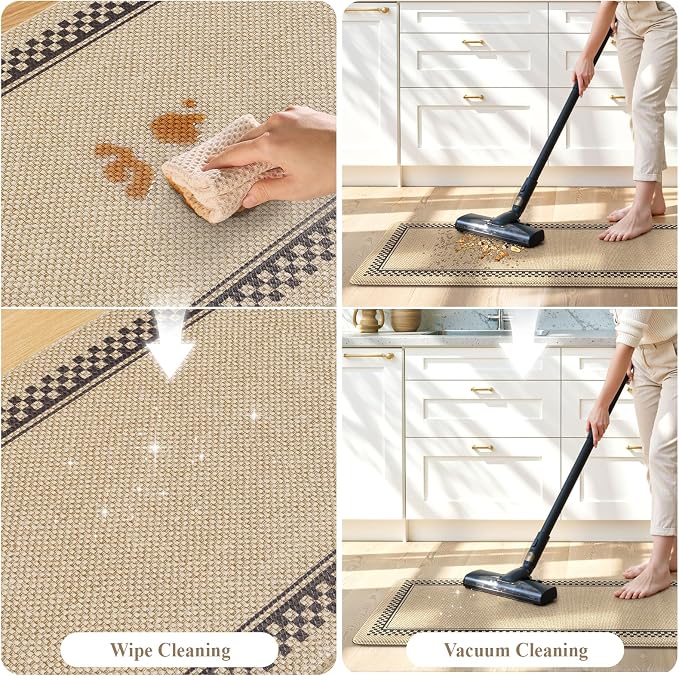 KIMODE Kitchen Mats Cushioned Anti Fatigue, Jute Geometric Kitchen Rugs Set | Padded Kitchen Floor Mats Non Slip, Spring Standing Mats for Kitchen Decor Bathroom Sink Laundry Office Desk 17"x47"+17"x29"