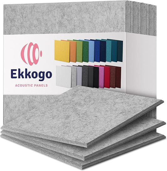 Acoustic Panels 12-Pack - 12"X12"X0.4" Sound Panels - High Density Sound Dampening - Smoky White Square