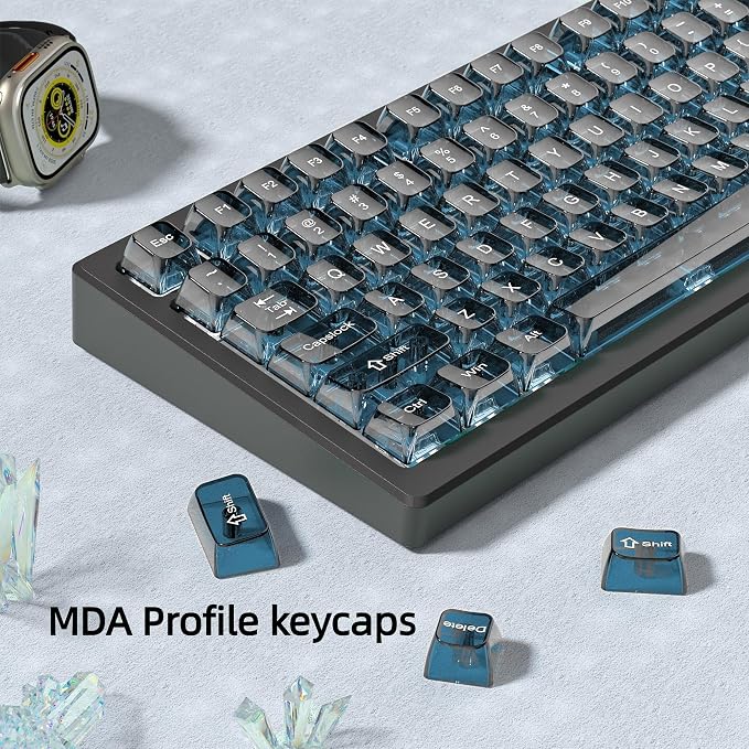 dagaladoo Clear keycaps,Transparent Keyboard keycaps,Jelly Key caps Set,Shine Through keycap，MDA Profile Keyboard caps for Mx Switches Mechanical Keyboard(Haze Blue)