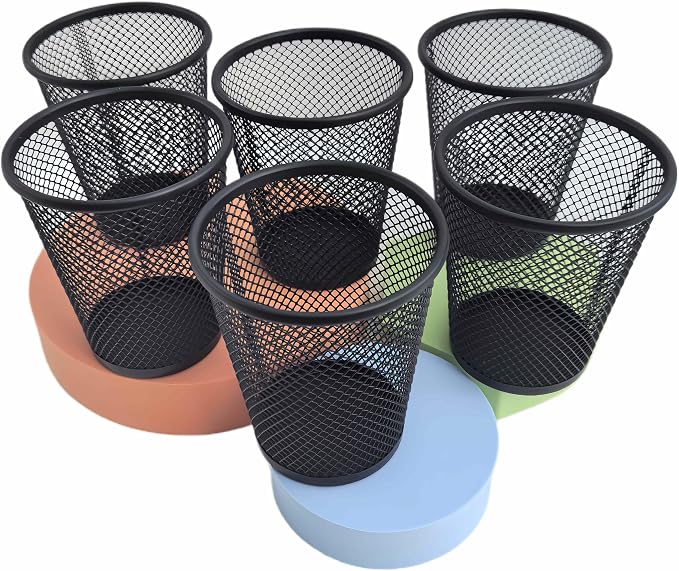 Fengtaiyuan Metal Mesh Pen Holder, 6-Pack, Wire Mesh Desk Organizer, Multifunctional Pen Cup for Office, Home, School, Rust-Resistant & Sturdy Desk Accessory (T16)