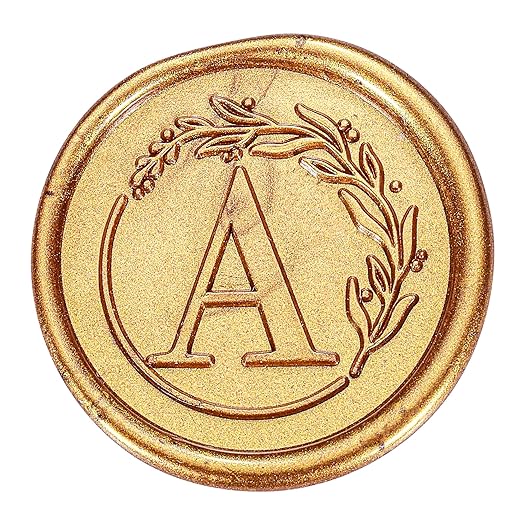 Yoption Letter Wax Seal Kit, Vintage Initial Alphabet A With Wreath Stamp and 120 Antique Gold Seal Beads