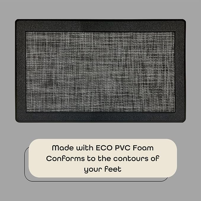 Anti-Fatigue Floor Comfort Mat - 18 x 30 Inch (Clarke Black) - Non-Slip Kitchen Mats for Floor - Easy to Clean Cushioned Standing Mat for Bathroom & Office Desk - Achim Home Décor
