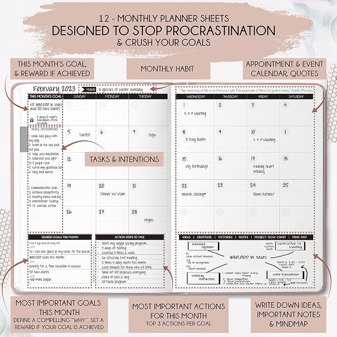 Life & Goal Planner – Undated Daily, Weekly & Monthly Organizer with Habit Tracker, Time Management Tools, and Productivity Journal for Personal Growth and Success