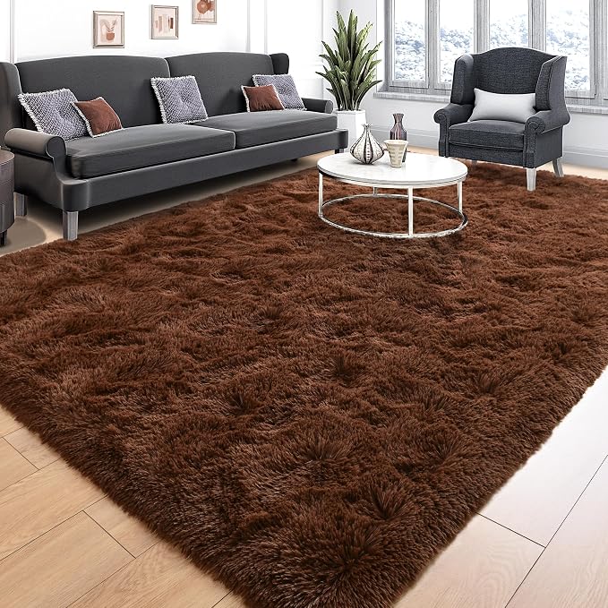 Tepook 6x9 Brown Area Rugs for Living Room Bedroom, Soft Fluffy Plush Shaggy Girls Boys Kids Room Rug, Shag Upgrade Non-Slip Throw Carpet for Dorms Nursery Classroom Home Decor