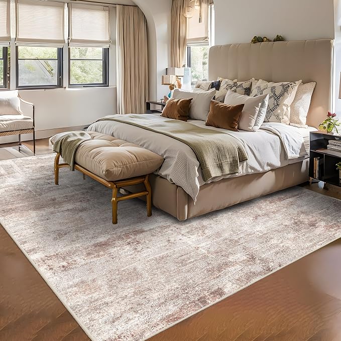 RUUGME 8x10 Area Rugs Abstract: Washable Living Room Rug Non-Slip Low Pile Stain Resistant Throw Rugs for Bedroom Dining Room - Large Soft Indoor Carpet for Modern Farmhouse Decor (8X10 Beige-Brick)