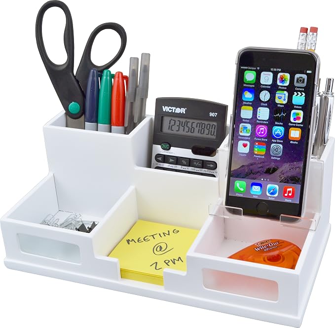 Victor W9525 Pure White Desk Organizer with Smart Phone Holder™