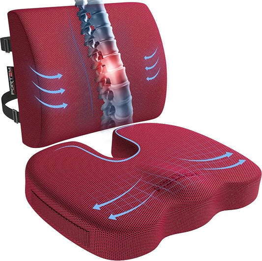 FORTEM Seat Cushion, Office Chair Cushion, Lumbar Support Pillow for Office Chair, Memory Foam Car Seat Cushions, Sciatica Coccyx Tailbone Pain Relief, Cushions for Back Support, Washable, Non Slip