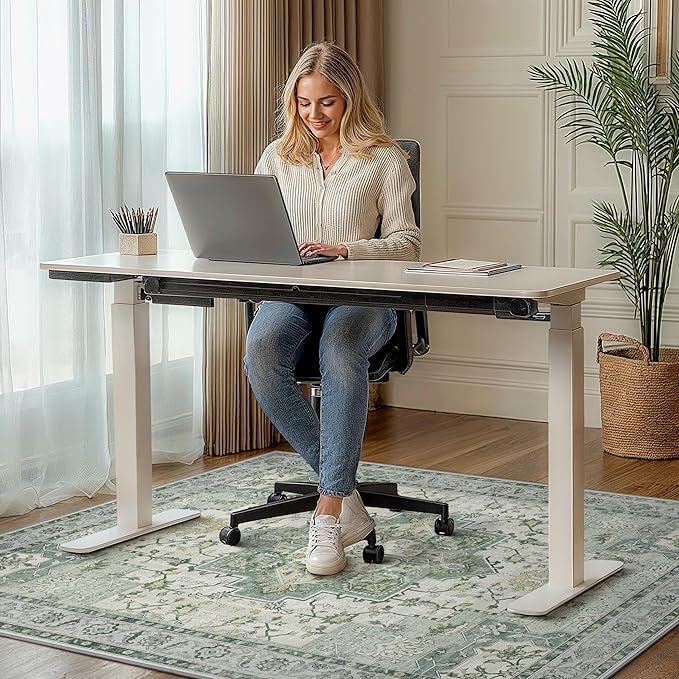 36"x48" Office Chair Mat for Hardwood Tile Floor, Under Desk Carpet Protector for Rolling Computer Chair Mat, Machine Washable Area Rug, Anti-Slip 1/5" Thick Low Pile Thin Vinyl Floor Mat, Green