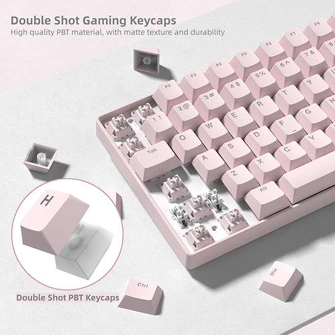 Womier PBT Shine Through Keycaps, Cherry Profile Pink Keyboard Key caps, Cherry Profile Custom Keycaps124-key Double Shot Set for 60% 65% 75% 100% Cherry Gateron MX Mechanical Keyboards