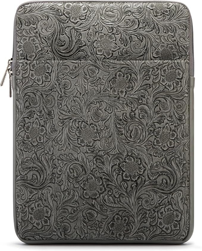 Kinmac 360° Protective Vertical Laptop Sleeve Case Cover Bag (Paisley Grey PU, 15 inch-15.6 inch)