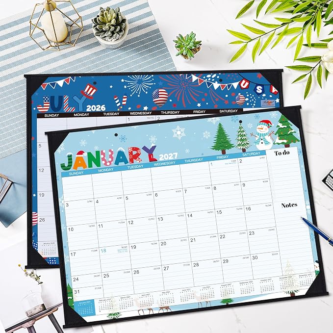 2026-2027 Desk Calendar - Large Desk Calendar 2026-2027, Jul.2026 - Dec.2027, 22" x 17", 18 Months Calendar with Corner Protectors + Large Ruled Blocks, To-do & Notes, 12 Different Themes