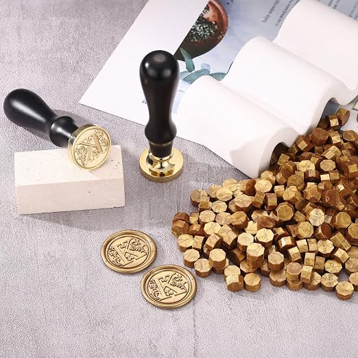 Yoption Traditional Initial Alphabet Wax Seal Stamp with 120 Antique Gold Wax Seal Beads Kit for Wedding Engagement Party Invitation Envelope Christmas Gift Wrap - Letter K