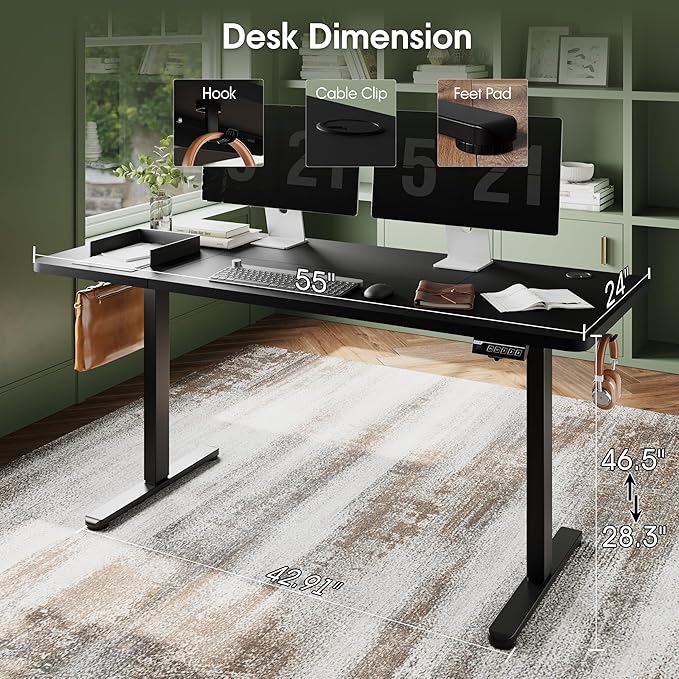 Monomi Electric Standing Desk 55x24 Inches, Height Adjustable Sit Stand Up Computer Desk for Home Office, Ergonomic Workstation with 178LBS Load Capacity & Quiet Motor, Two-Piece Desktop, Black
