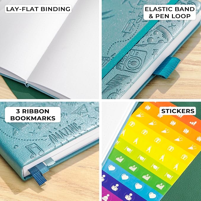 Clever Fox Dotted Journal 2.0 – Compact Planning and Sketching Dot Grid Notebook 120 GSM Thick, No-Bleed Paper – Planner with Pen Loop, Pocket, Ribbons, Stickers A5 - Aquamarine