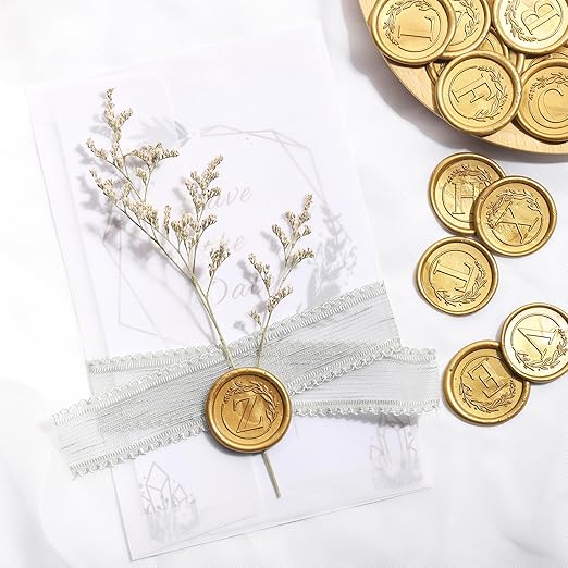 Yoption Letter Wax Seal Kit, Vintage Initial Alphabet W With Wreath Stamp and 120 Antique Gold Seal Beads