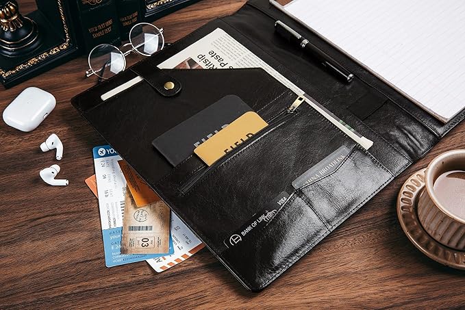 DUKE&COW Personalized Leather Portfolio for Men, Engraved Clipboard Binder, Custom Resume Padfolio Women, Christmas Gift His/Her (Clipboard, Shiny Black-Custom)