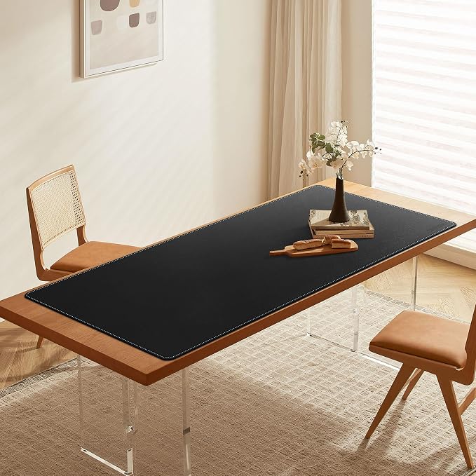CENNBIE Leather Desk Pad Large, 55.1" x 27.5" Desk Mat Blotter Protector, Extended Non-Slip Mouse Pad, Waterproof PU Leather Desk mat for Desktop Office and Home (Black)