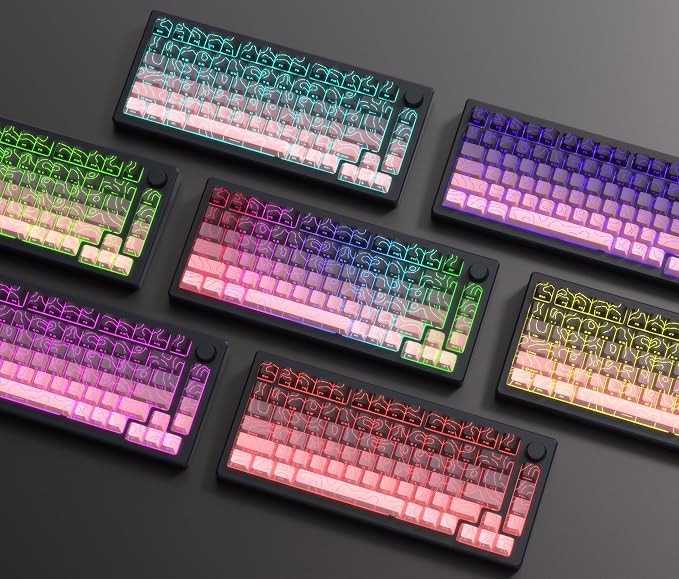 dagaladoo Pink Grey Topographic keycap Sets Line Backlit Gradient keycaps Shine Through Keyboard Keys Side Printed Key caps Cherry Profile for 61/64/66/68/71/75/84/87/104/108 Mechanical Keyboards
