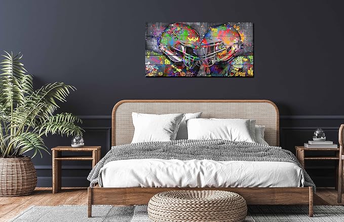 SIXTTART Graffiti Rugby Sports Posters Canvas Wall-Art - American Football Sport For Boy's Room Wall Decor - Football Poster Ready To Hang Size 40" x 20"