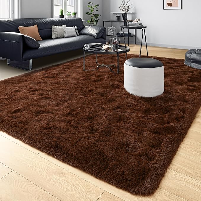 Tepook 4x6 Brown Area Rugs for Living Room Bedroom, Soft Fluffy Plush Shaggy Girls Boys Kids Room Rug, Shag Upgrade Non-Slip Throw Carpet for Dorms Nursery Classroom Home Decor