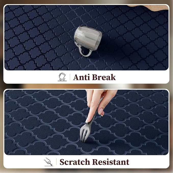 Arenarug Upgrade Scalloped Embossed Kitchen Mats for Floor 2PCS Cushioned Anti Fatigue Waterproof Foam Kitchen Rugs Non Slip Washable Comfort Standing Mat for Sink Laundry, 17.3"x30"+17.3"x47", Navy