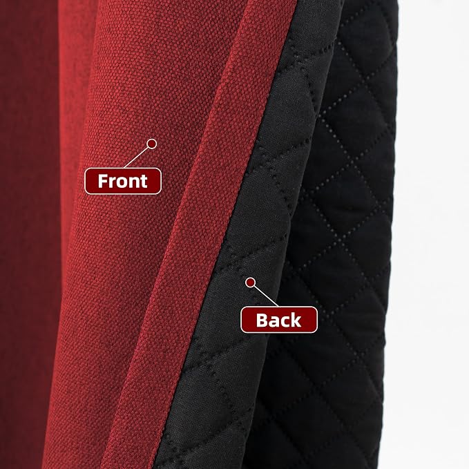DriftAway Blackout Soundproof Thermal Insulated Linen Textured Curtains with Quilted Thermal Lining for Cold and Heat Blocking Noise Reducing Daytime Sleep 1 PC 52 Inches by 96 Inches Red
