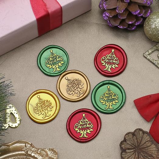 SWANGSA Merry Christmas Tree Wax Seal Stamp Kit with 200pcs Sealing Wax Beads, Great for Embellishment of Christmas Cards, Invitations, Wine Packages, Gift Wraps