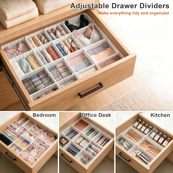 32 Pack Drawer Dividers,Extra Long 14.57" Drawer Organizer | Adjustable,Abundant,Tool Box Drawer Dividers,for Kitchen Bedroom Office,Plastic Drawer Separators for Clothes Socks Crafts