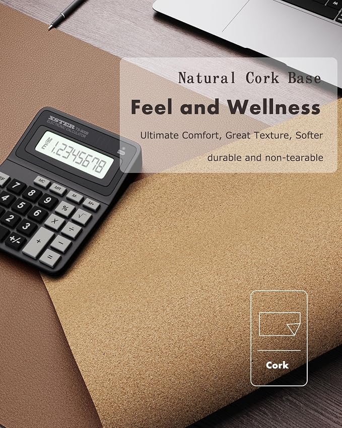YSAGi Eco Cork Desk Pad, 47" x 17" Leather Desk Mat, Double-Sided Desk Pad Protector,Large Mouse Pad,Waterproof Desk Blotter for Office/Home(Coffee)