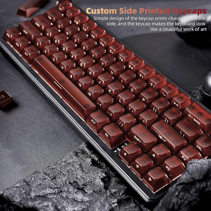 Womier Jelly Keycaps, Ceramic Keycaps Style Clear PC Custom Keycaps Set, Laser Carving Side Printing 60% 75% 100%, MDA Profile for Mechanical Keyboard Keycaps, Compatible Full-Sized Layout, Red/Brown
