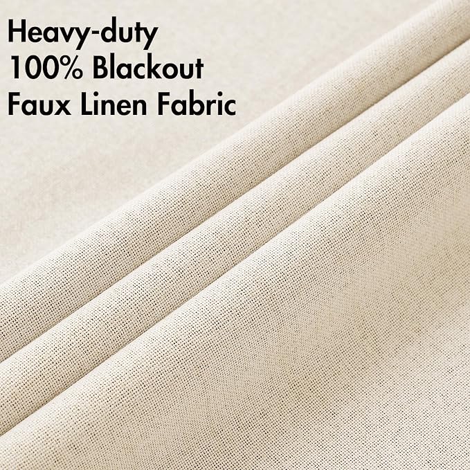 MIULEE 100% Blackout Linen Textured Curtains for Bedroom Solid Thermal Insulated Cream Beige Grommet Room Darkening Curtains & Drapes Luxury Decor for Living Room 52 x 108 Inch (2 Panels)