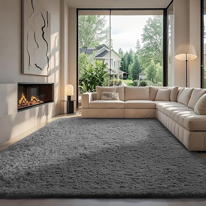 Ophanie 7x10 Area Rugs for Living Room,Upgrade Non-Slip Fluffy Soft Large Shag Bedroom Carpet,Grey Big Indoor Thick Rug,Gray Carpets for Boy and Girls Room Dorm Decor with Over 99 pcs Pile fibers