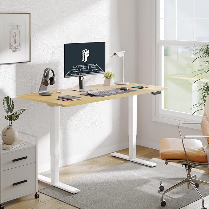 FLEXISPOT E6 MAX Dual Motor 3-Stage 48x30 Inch Heavy Duty Standing Desk, 330lbs Weight Capacity, Height Adjustable Desk w/Cable Management & Wheels (Seamless Maple Desktop + White Frame)