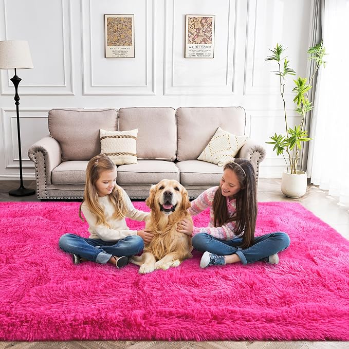 Awaytail Fluffy Rug 2x3 Feet - Preppy Girls Fuzzy Rugs College Dorm - Small Cute Chair Rug Washable for Nursery- Hot Pink