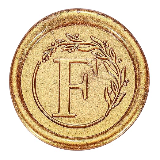Yoption Letter Wax Seal Kit, Vintage Initial Alphabet F With Wreath Stamp and 120 Antique Gold Seal Beads