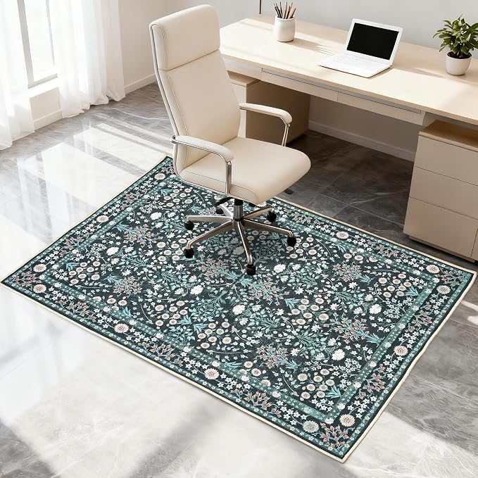 Office Chair Mat for Hardwood Tile Floor, 36"x48"Anti-Slip Under Desk Carpet Protector for Rolling Computer Chair Mat, Machine Washable Office Area Carpet (Chenille,Vibrant Green)
