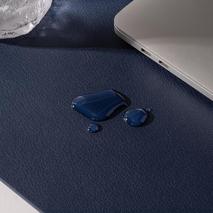 Nekmit Leather Desk Blotter Pad 36 x 20 Inches, Flat, Non-Slip, Waterproof, Blue