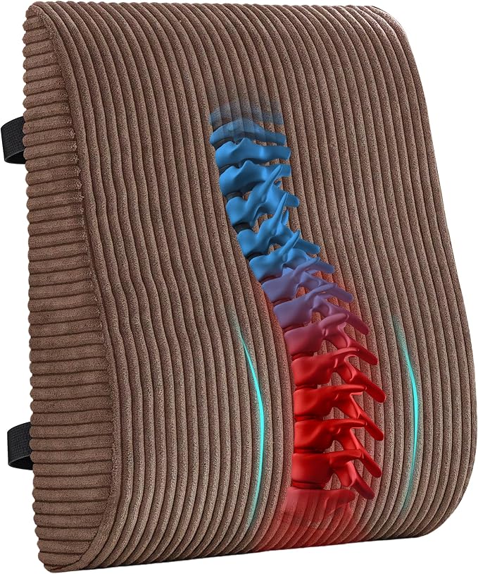 Ergonomic Lumbar Support Pillow for Lower Back Pain Relief, Corduroy Cover Back Support Cushion with Adjustable Straps, Large Size Lumbar Pillow for Office, Gaming & Home Essentials, Large, Brown