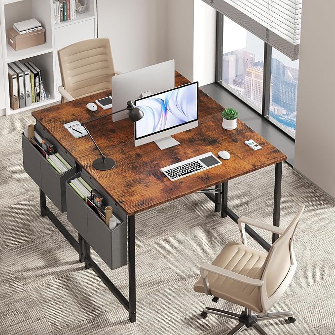 OLIXIS Small Computer Desk, 40 Inch Home Office Desks, Gaming Writing Study Craft Work Table, Modern Computer Workstation for Bedroom Small Spaces with Storage Bag, Rustic Brown