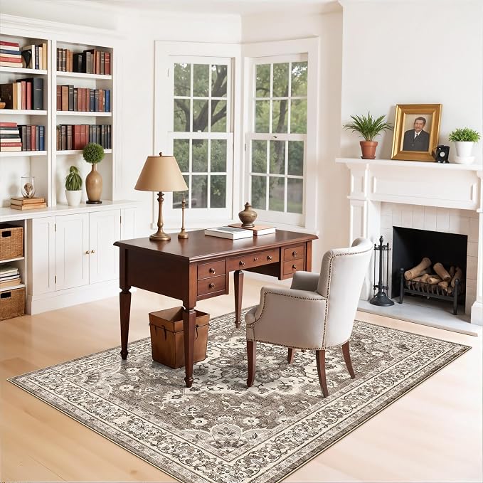 4x6 Area Rugs for Living Room: Perfect for Bedroom Kitchen Kids Room Nursery - Stain & Water Resistant Non-Slip Pet & Child Friendly Vintage Carpet (Beige, 4x6)