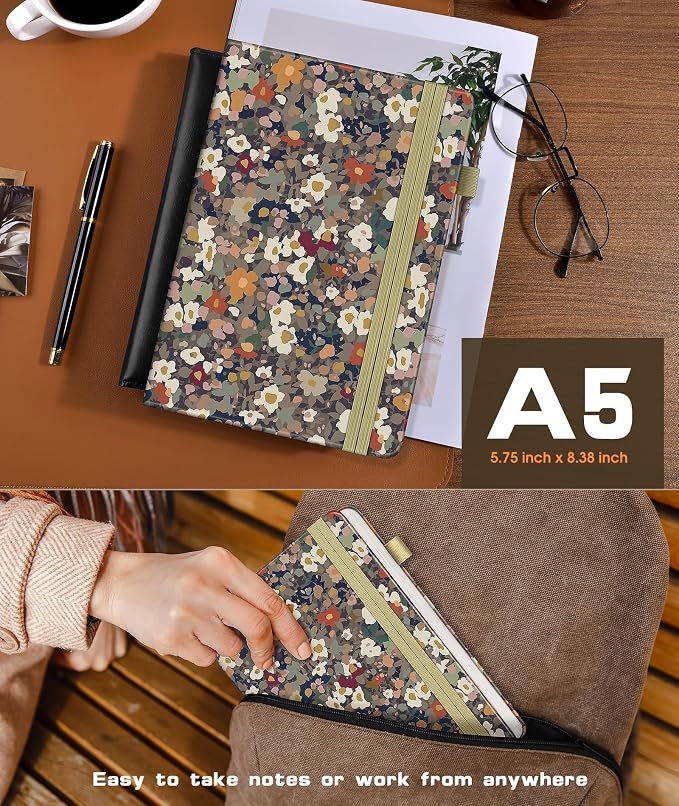 dilitego Lined Journal Notebook for Women Men, 256 Numbered Pages Hardcover Notebooks for Work, A5 Journaling Notebooks, College Ruled Journals for Writing Business School 5.75" x 8.38" Petals