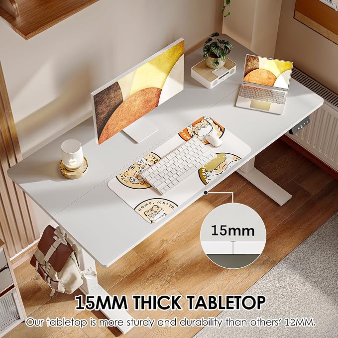 TIQLAB Electric Standing Desk, Adjustable Height Stand up Desk, 55 * 24 Inches Sit Stand Home Office Table with Splice Board, White