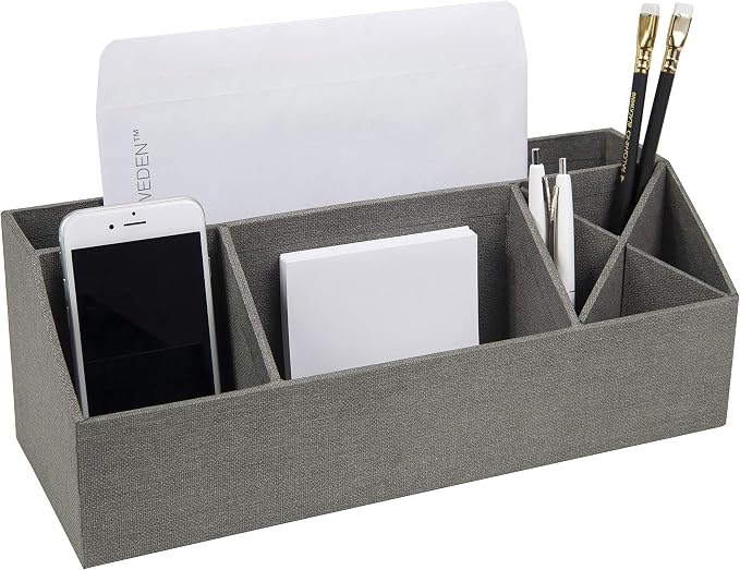 Bigso Elisa Desktop Organizer - Durable Office Desk Organizer with 7 Compartments for Office Supplies and Accessories - 13.1 in x 4.9 in x 4.9 in - Canvas Gray