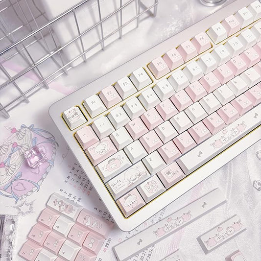 Pink Puppy's Fruits Keycaps 140 Keys, Cherry Profile PBT Key Caps Set, Dye Sublimation Cute Keyboard Keycaps, Custom Key Cap for Cherry MX Switches Mechanical Gaming Keyboard 60% 75% 100%
