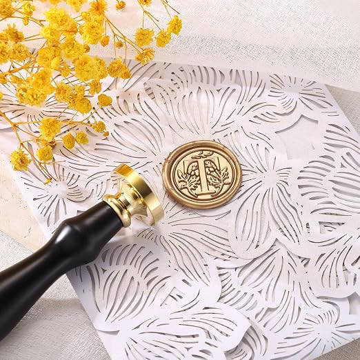 Yoption Traditional Initial Alphabet Wax Seal Stamp with 120 Antique Gold Wax Seal Beads Kit for Wedding Engagement Party Invitation Envelope Christmas Gift Wrap - Letter T