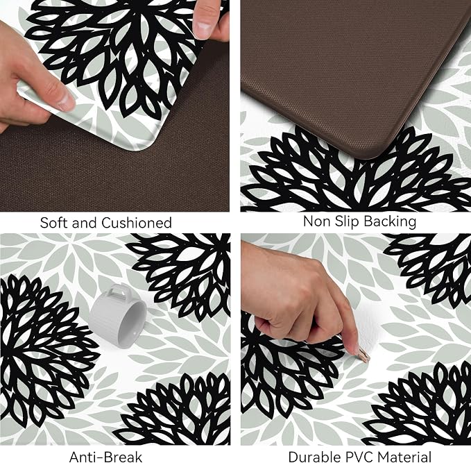 Cushioned Anti-Fatigue Kitchen Mats for Floor – Non-Slip Waterproof Memory Foam Runner, Extra Wide & Long, Comfortable Standing Mat for Kitchen, Sink, Office, Laundry, Black Gray